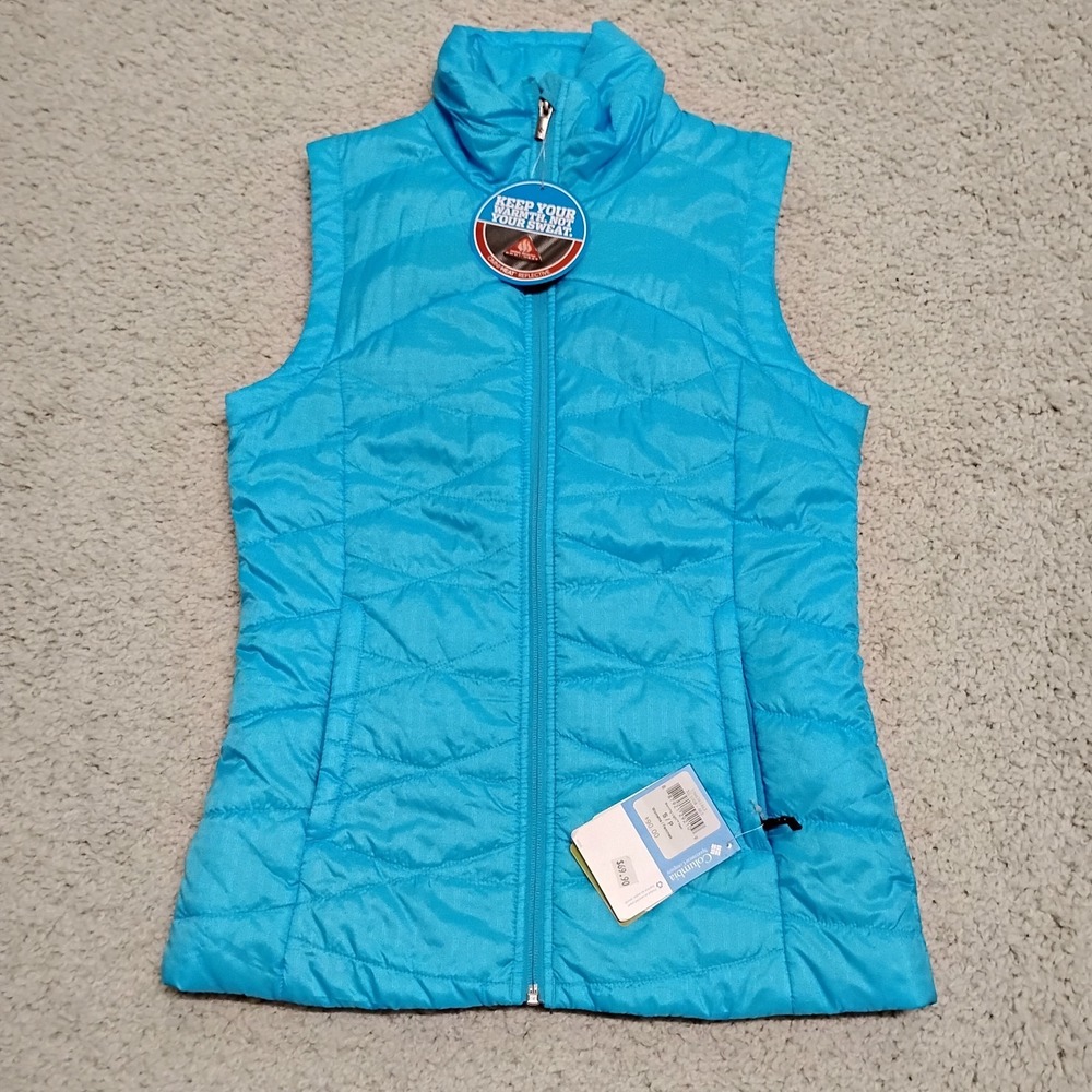 Columbia Jacket Womens Small Blue Vest Omni Heat Shield Zip Puffer Hiking Travel